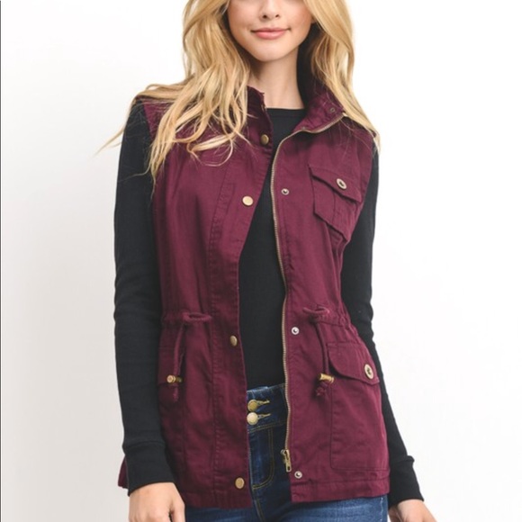 LAST 1 🔘 utility vest cinch waist jacket mulberry - Picture 5 of 8